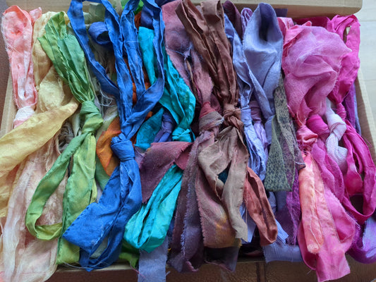 30 assorted hand dyed silk ribbons ass width- SRbox05