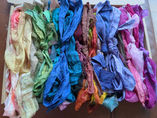 30 assorted hand dyed silk ribbons ass width- SRbox06