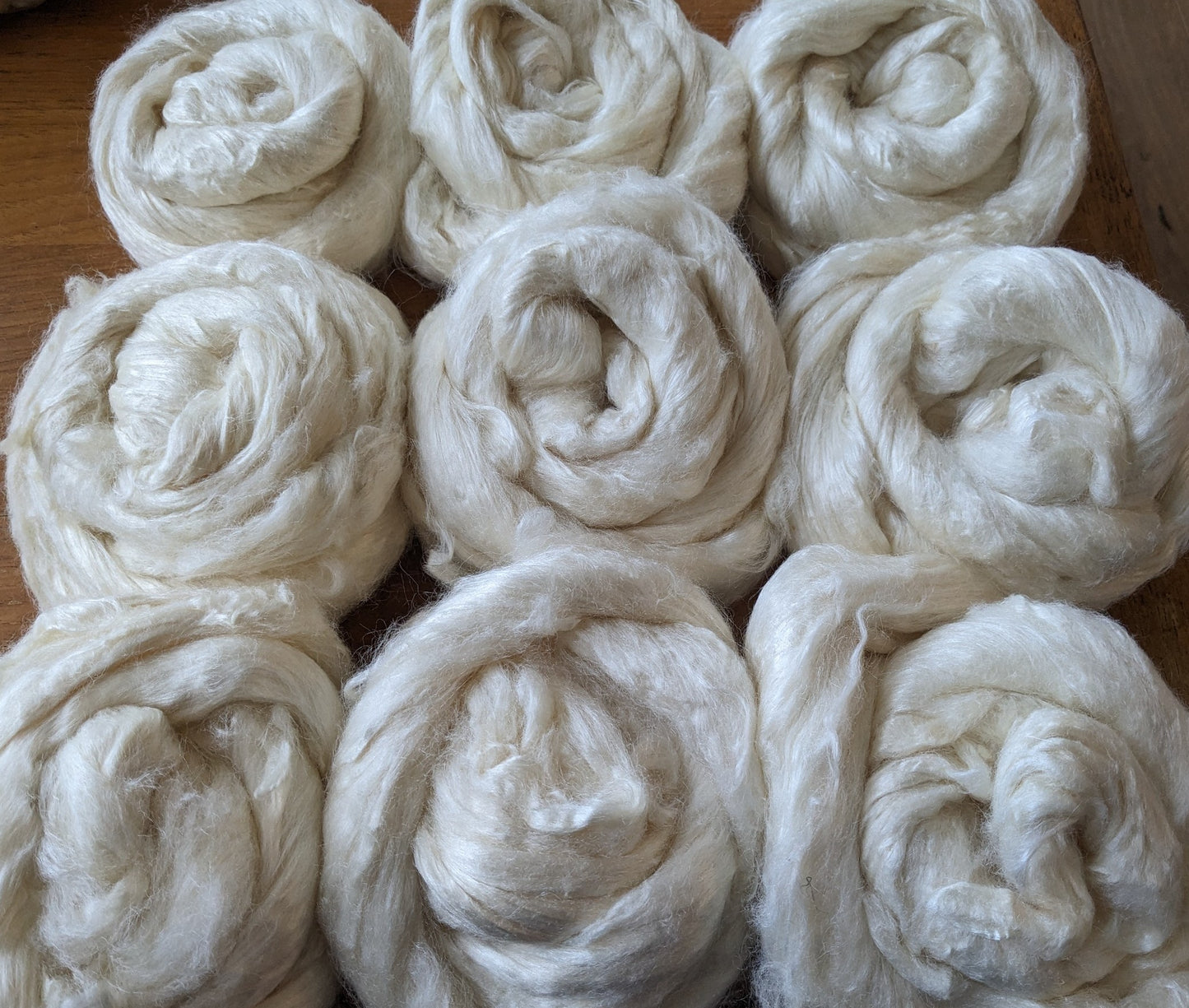 50g natural silk fibres - bleached tussah silk brick