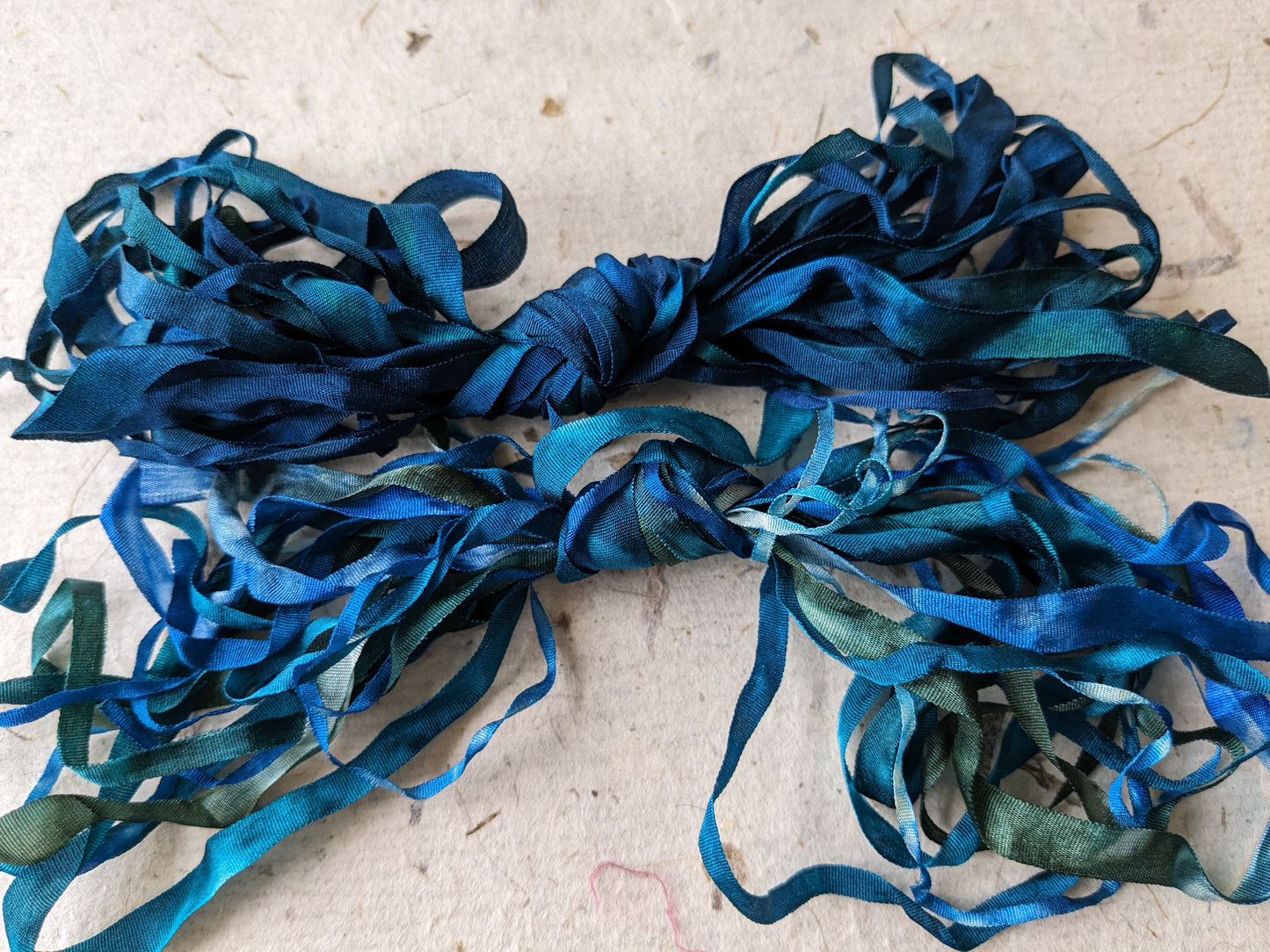 Approx 12m assorted widths of hand dyed silk embroidery ribbons ass width- SR09