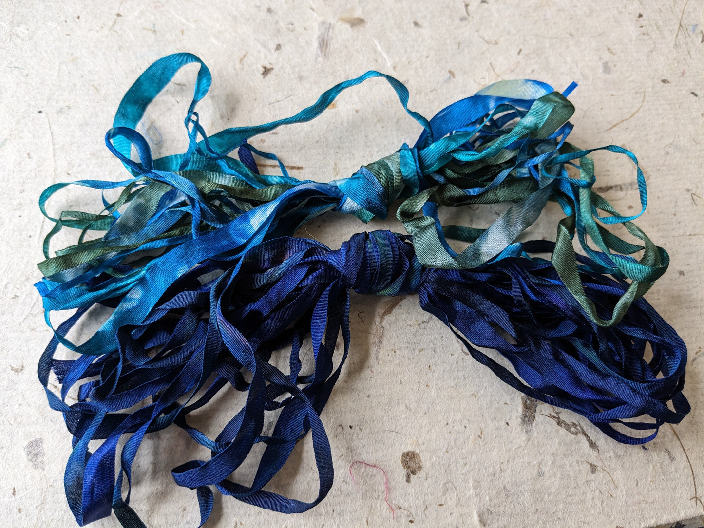 Approx 12m assorted widths of hand dyed silk embroidery ribbons ass width- SR13