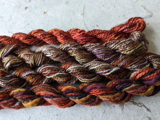 Assorted skeins of hand dyed silk threads, a great mix of colours  - STh04