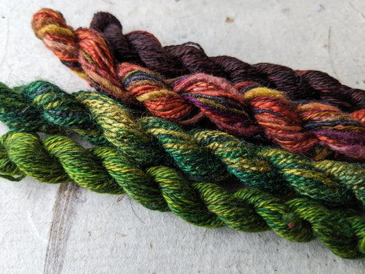 Assorted skeins of hand dyed silk threads, a great mix of colours  - STh07