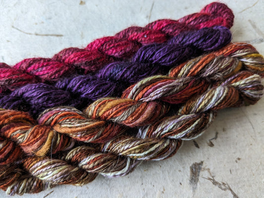 Assorted skeins of hand dyed silk threads, a great mix of colours  - STh08