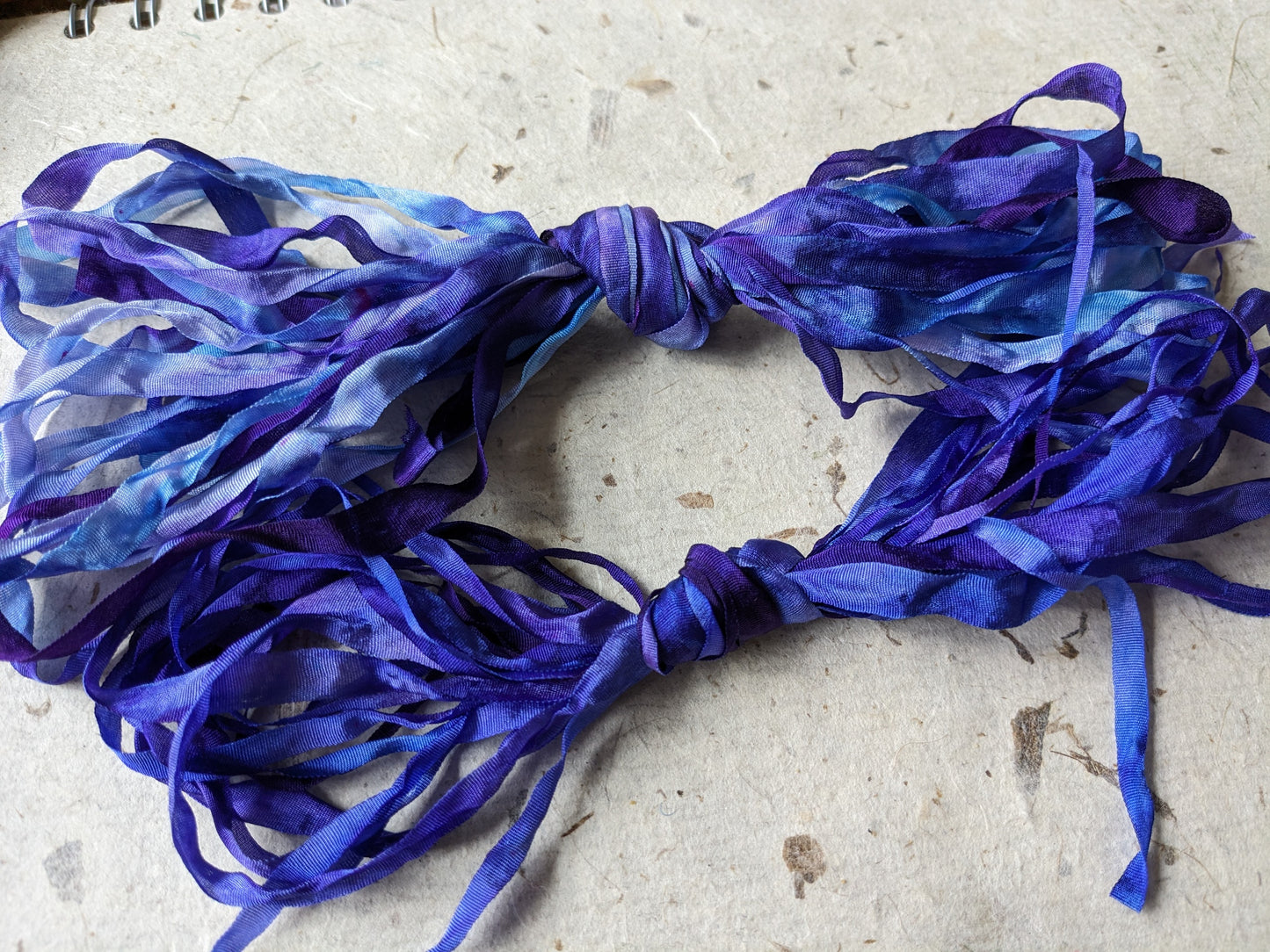 Approx 12m assorted widths of hand dyed silk embroidery ribbons ass width- SR47
