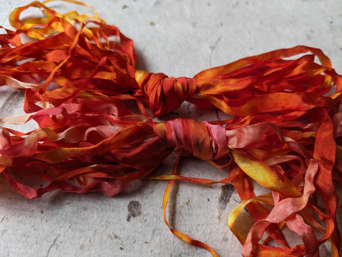Approx 12m assorted widths of hand dyed silk embroidery ribbons ass width- SR49