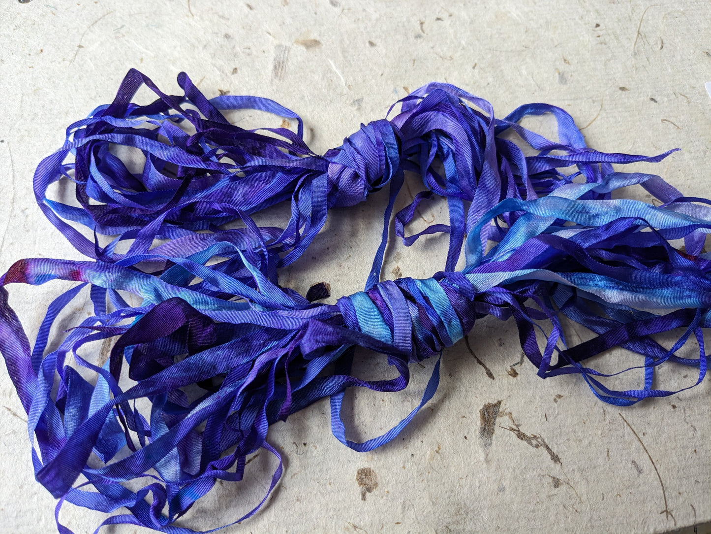 Approx 12m assorted widths of hand dyed silk embroidery ribbons ass width- SR50