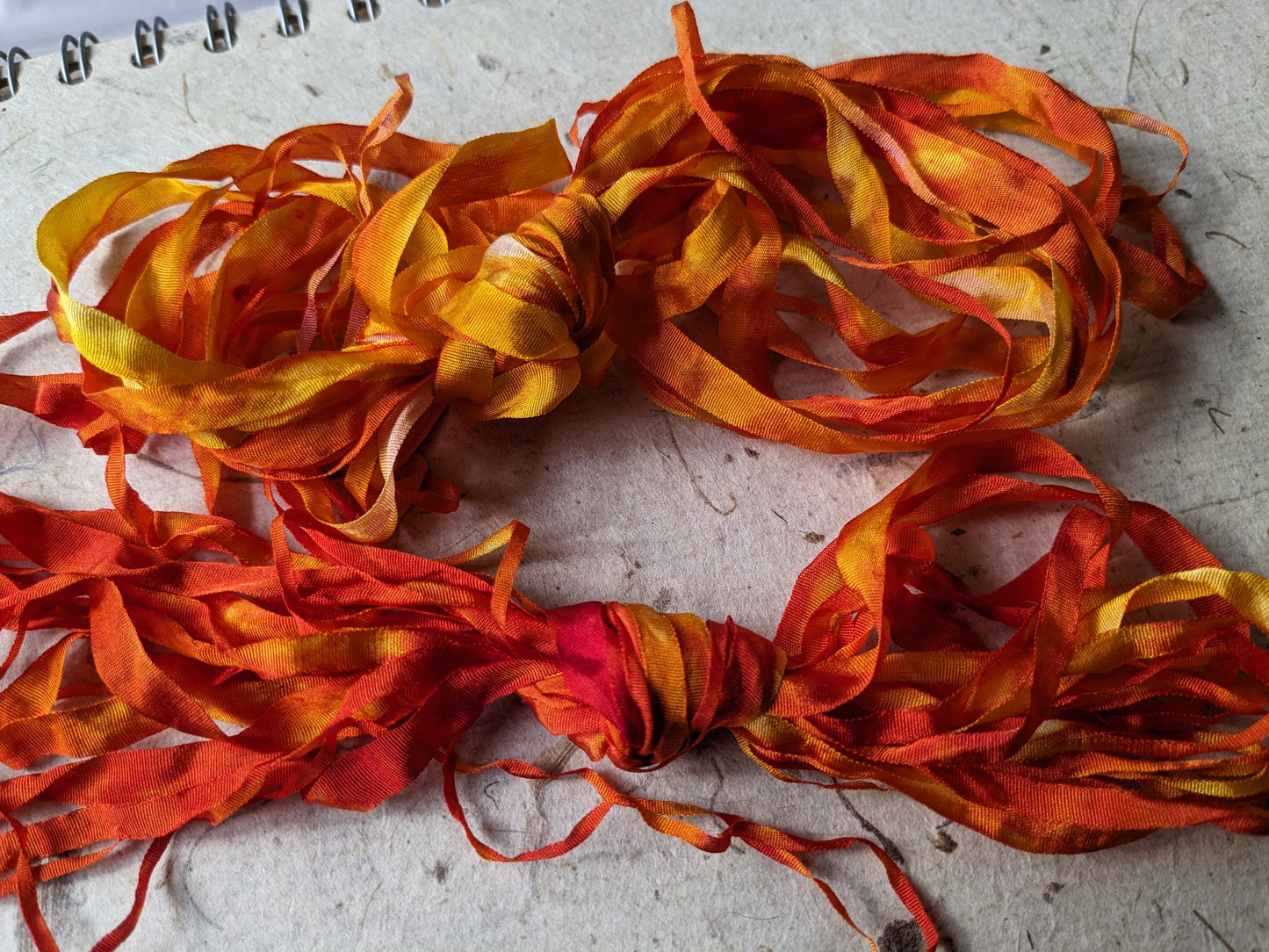Approx 12m assorted widths of hand dyed silk embroidery ribbons ass width- SR51