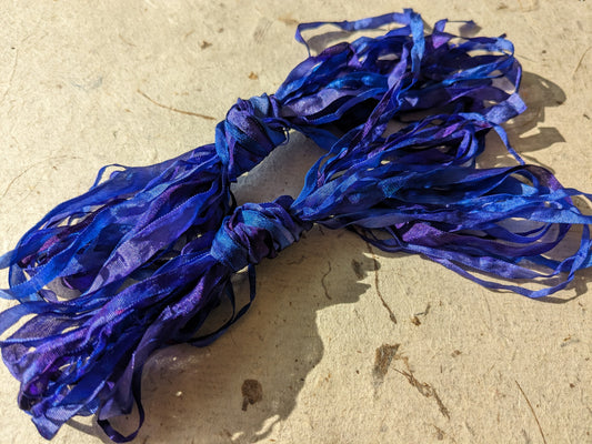 Approx 12m assorted widths of hand dyed silk embroidery ribbons ass width- SR59