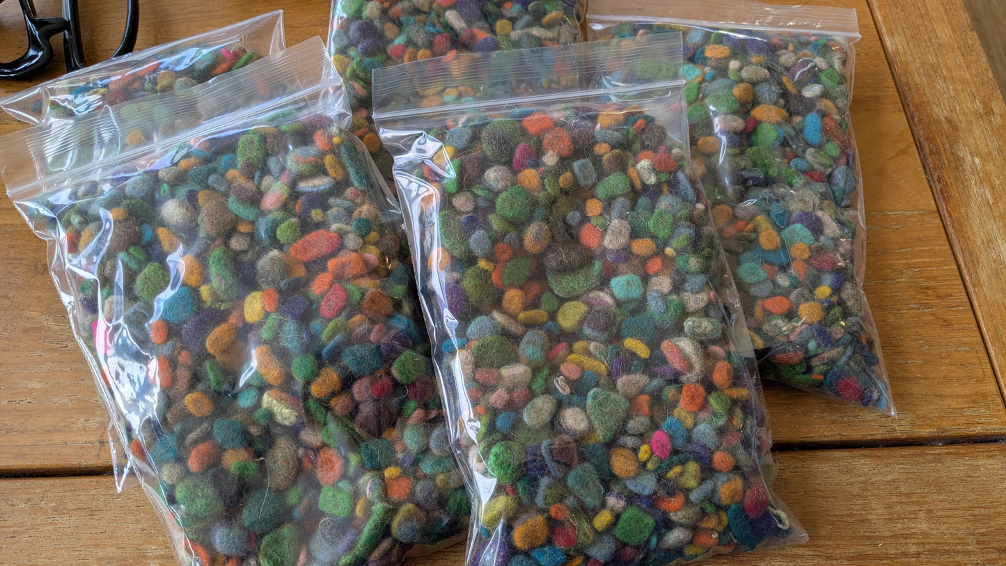25g pebbles - mix of hand-dyed felt and pre felt made into little pebbles - pebs rainbow