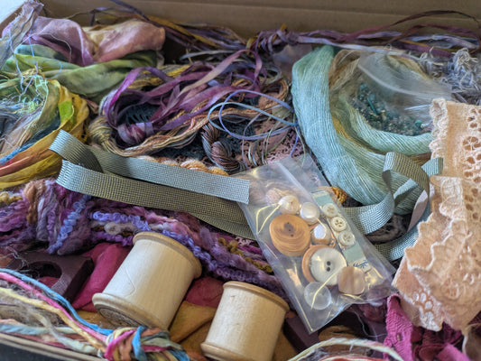 Large creativity stitch box with vintage wooden thread spools CB05