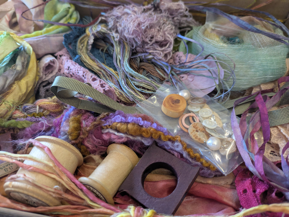 Large creativity stitch box with vintage wooden thread spools CB06
