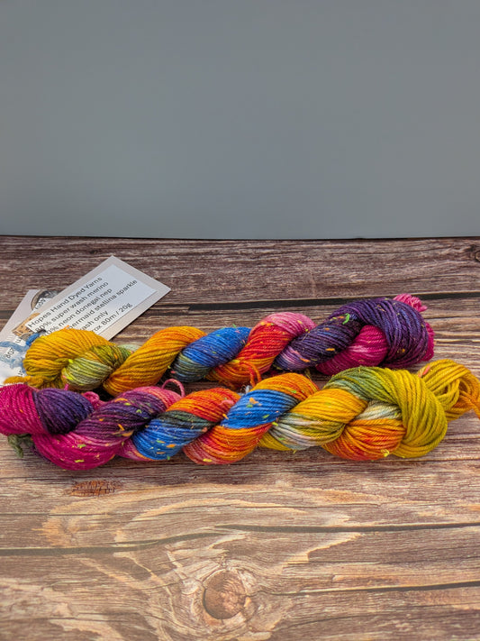 Hand Dyed 4ply Mini Neon Sparkly Skeins