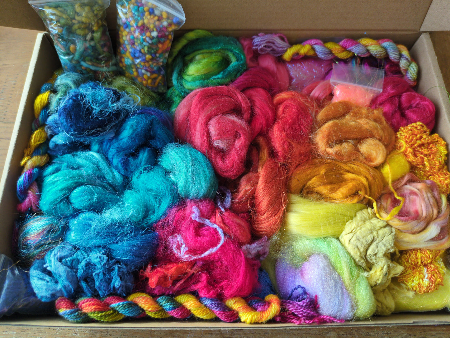 Hand dyed speciality lux texture fibre box - approx 175g fibres - box05