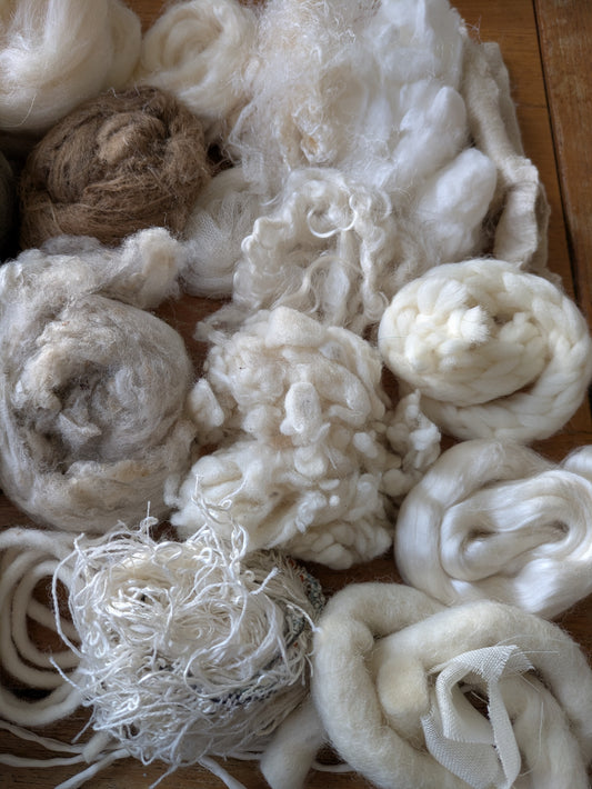Extra luxurious and unusual 240g min natural silk/wool experimental pack, ideal to dye/natural projects