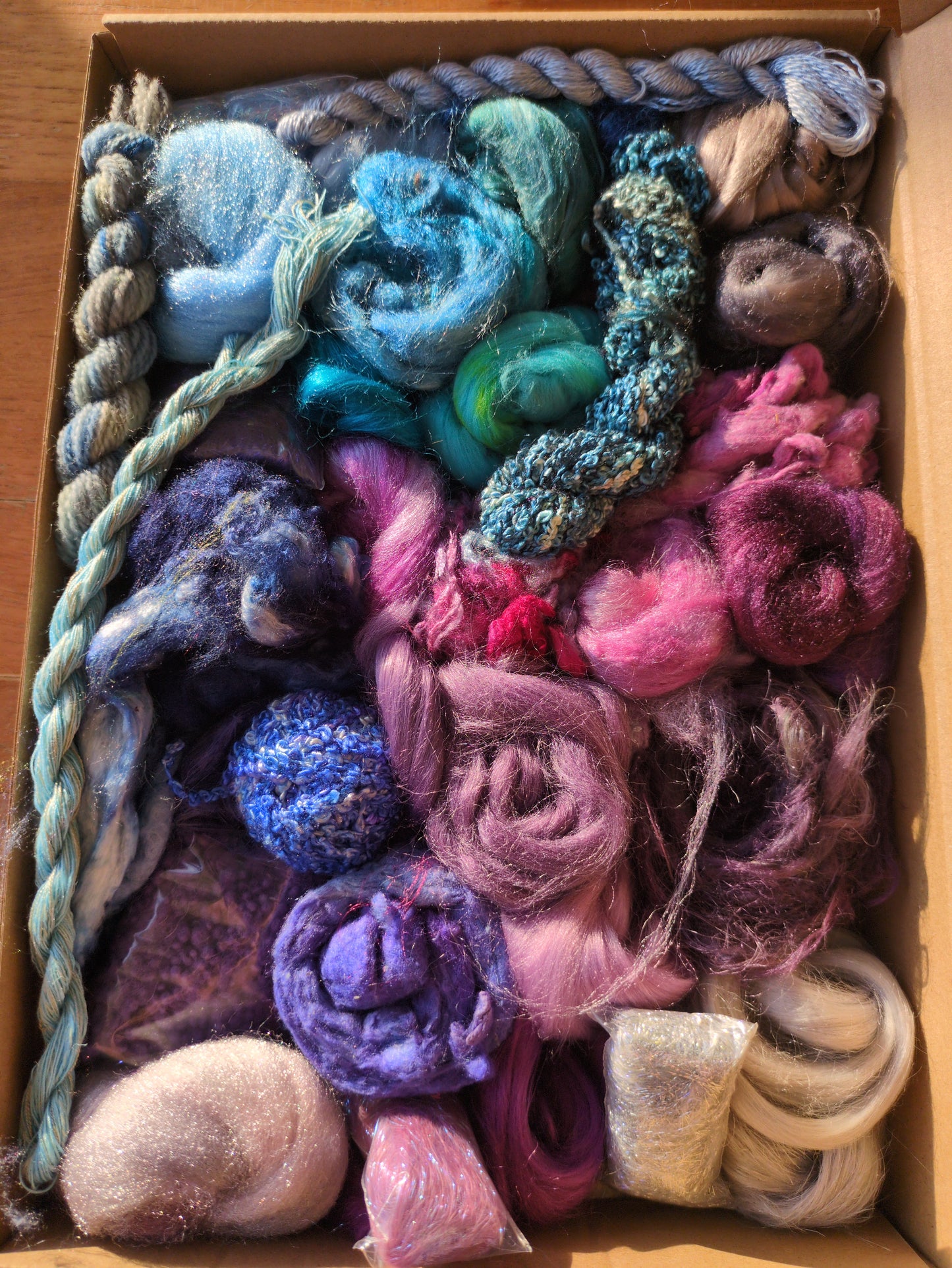 Hand dyed speciality lux texture fibre box - approx 160g fibres - box12