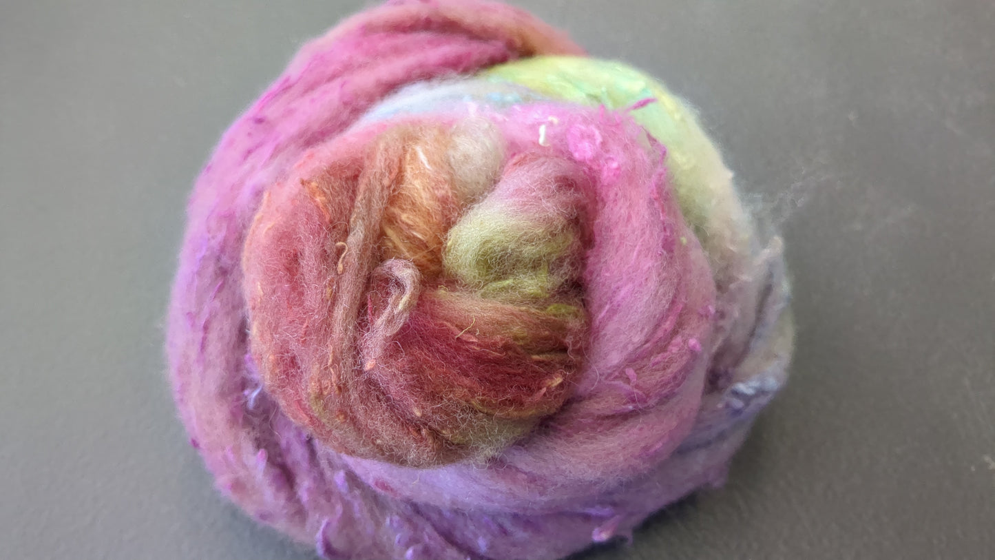 Merino with silk slubs hand dyed layers great to needle felt or wet felt 25g MSS10