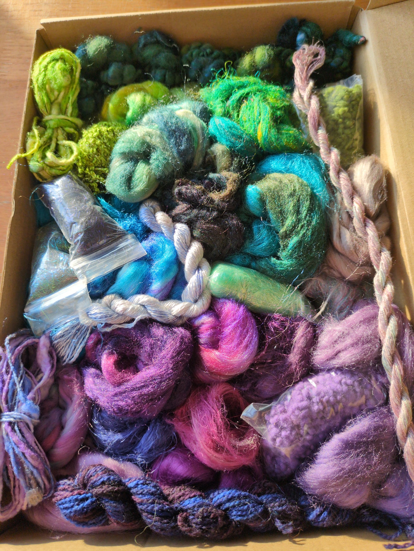 Hand dyed speciality lux texture fibre box - approx 165g fibres - box13
