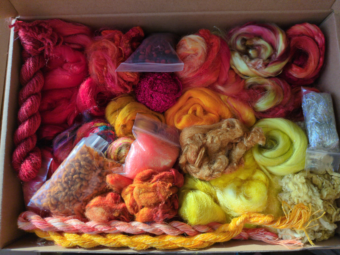 Hand dyed speciality lux texture fibre box - approx 160g fibres - box08
