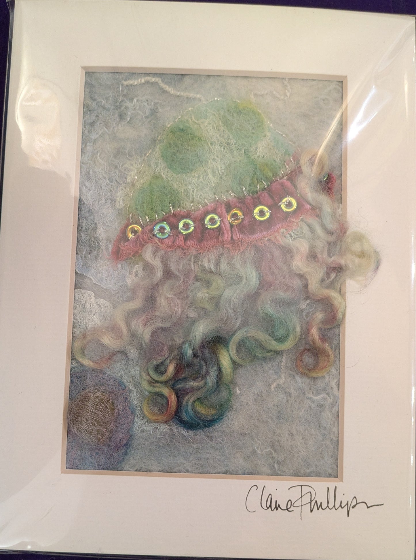 A5 primal mini felt jellyfish mounted in cream mount