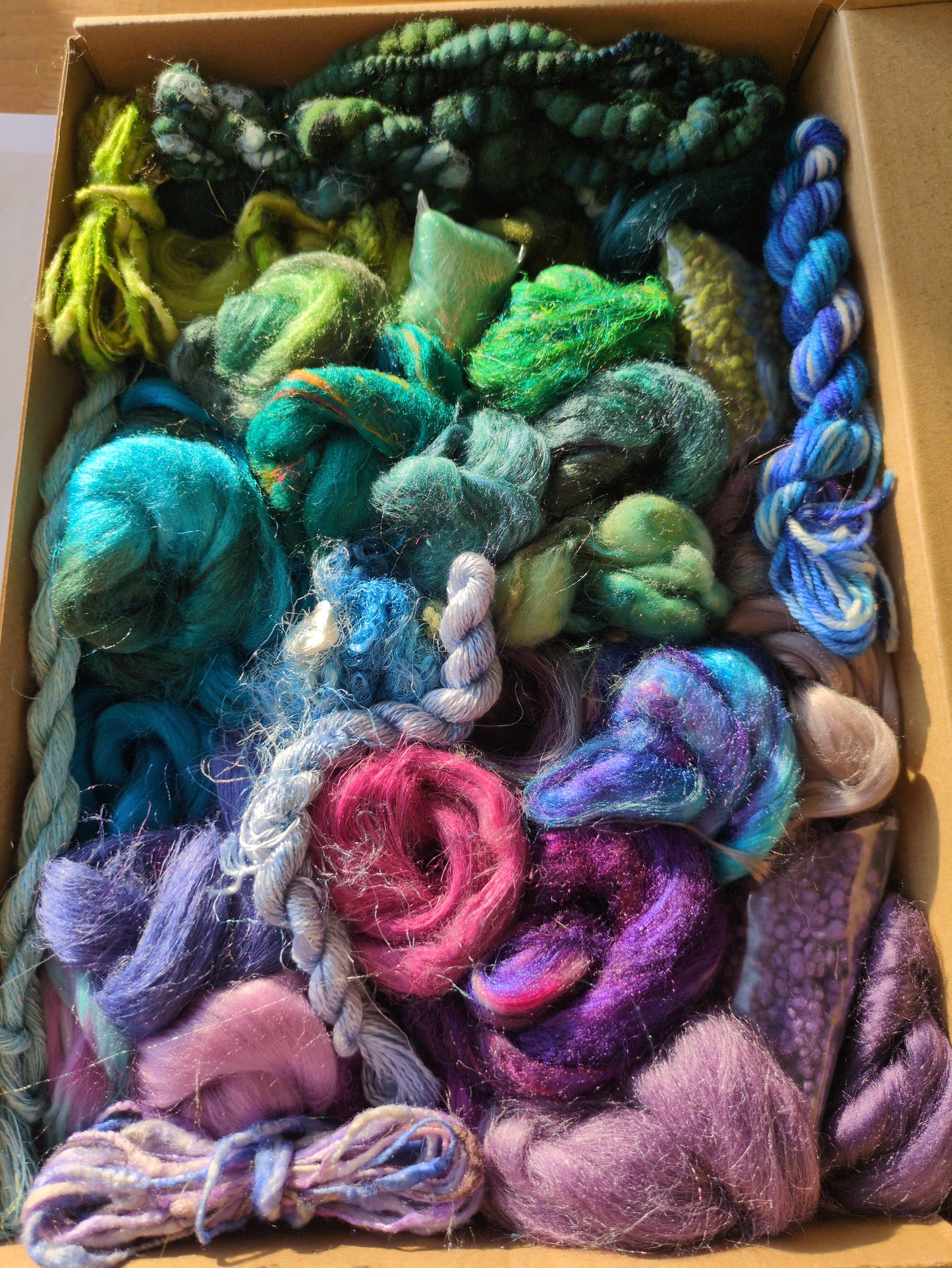 Hand dyed speciality lux texture fibre box - approx 160g fibres - box14