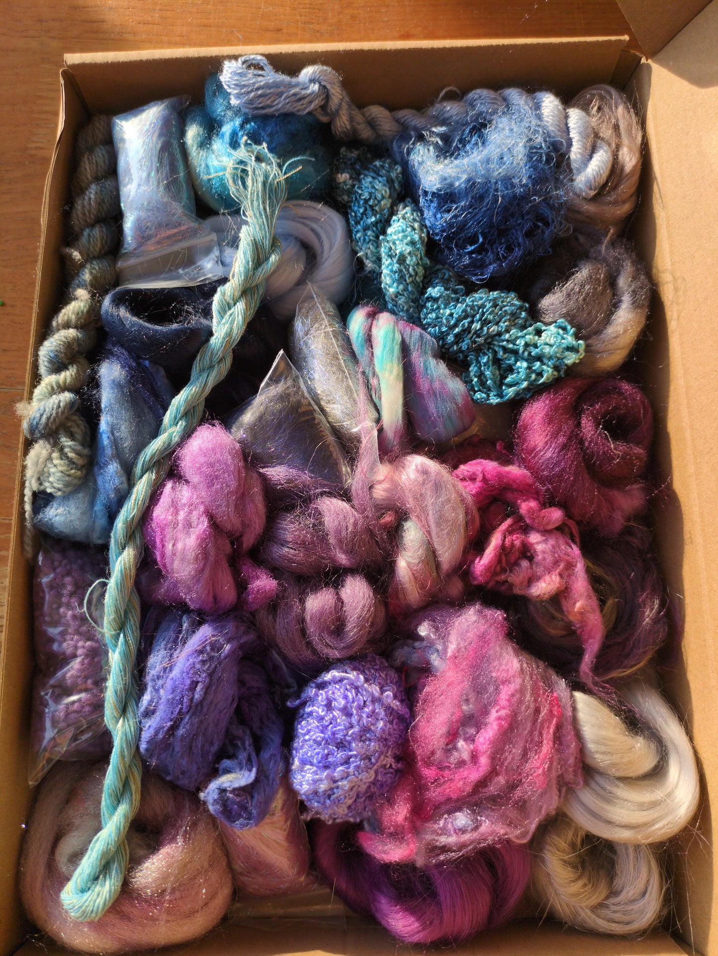 Hand dyed speciality lux texture fibre box - approx 155g fibres - box11