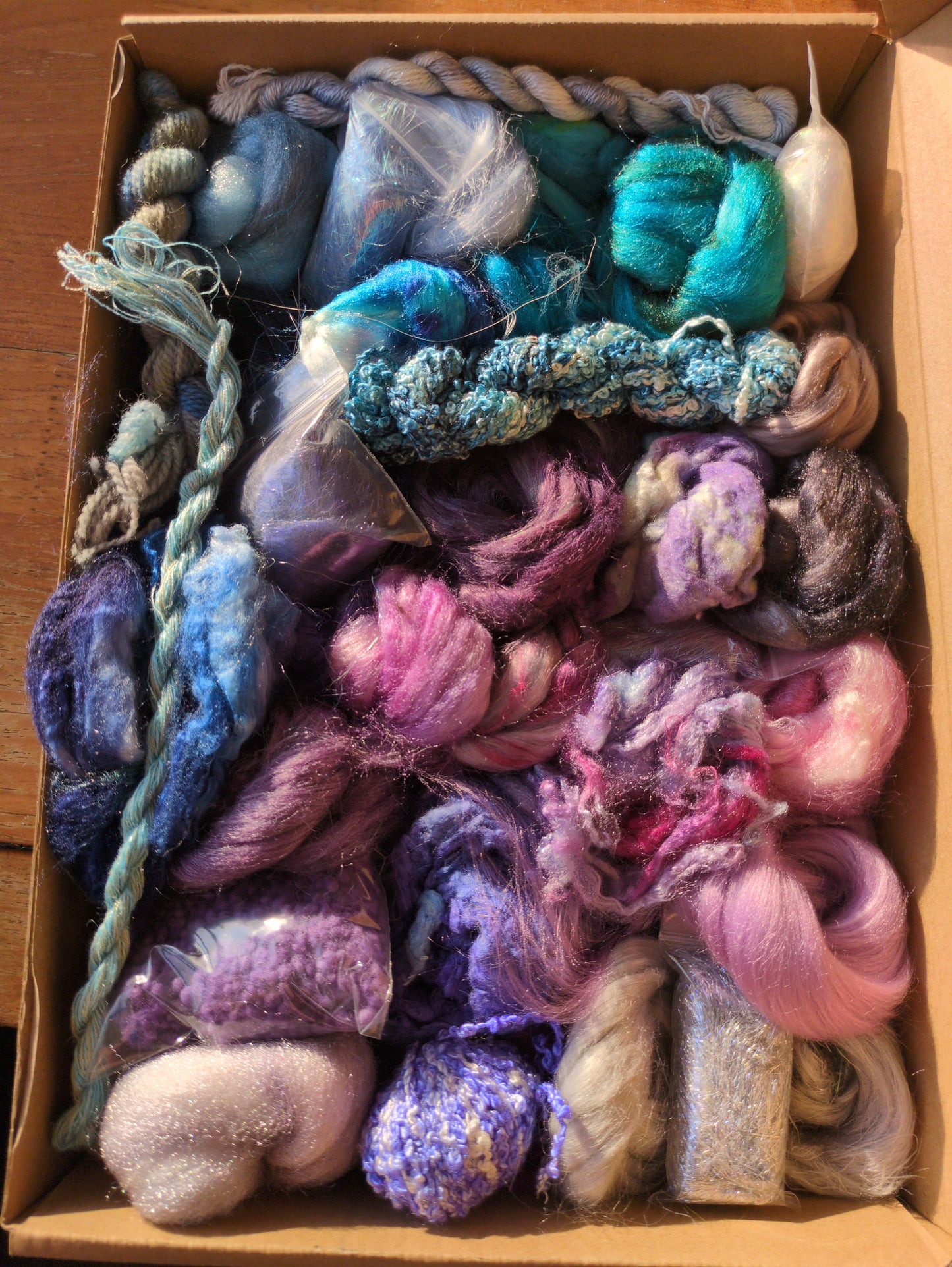 Hand dyed speciality lux texture fibre box - approx 155g fibres - box10