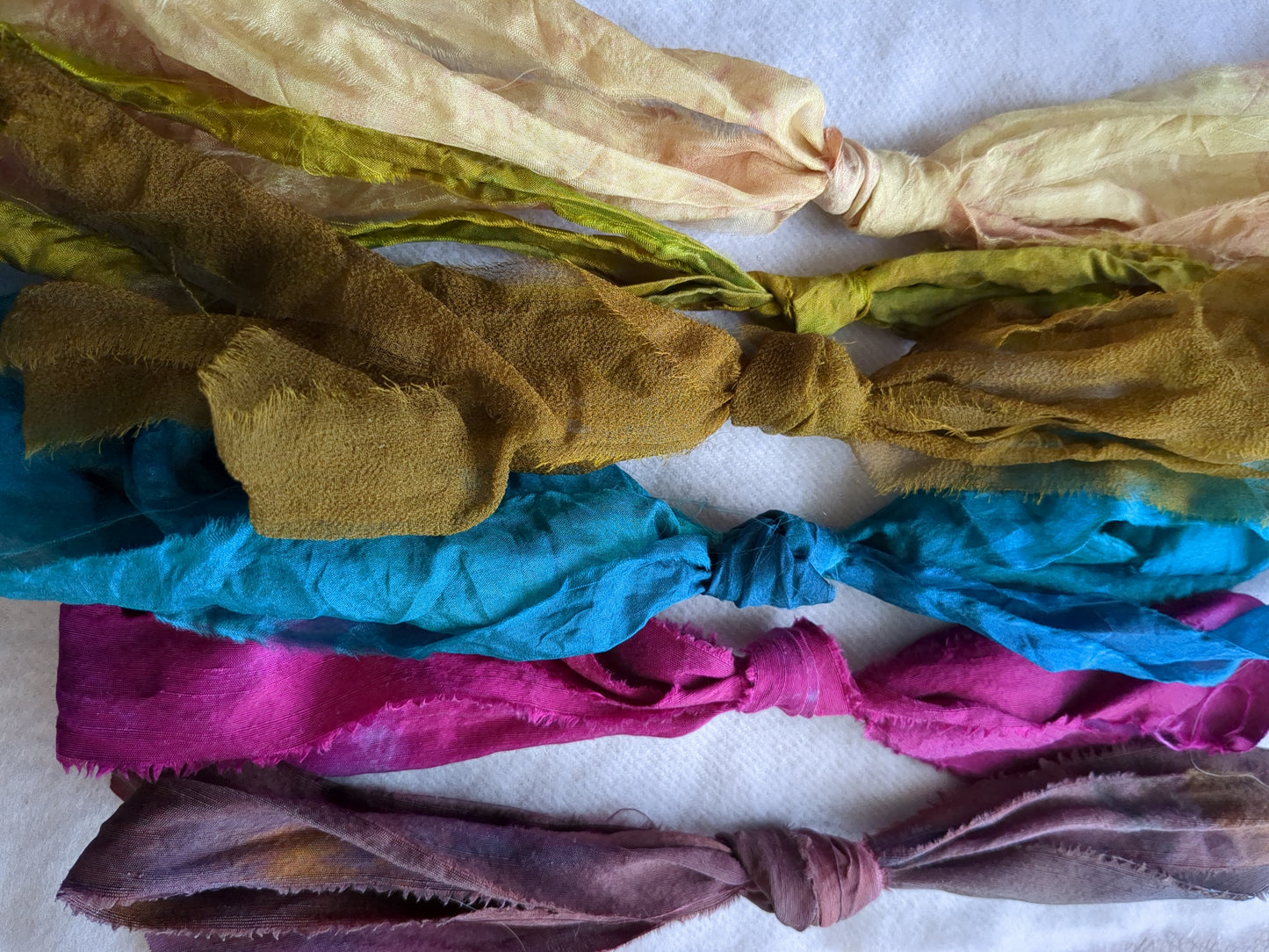 6 assorted hand dyed silk ribbons ass width- SRpk16