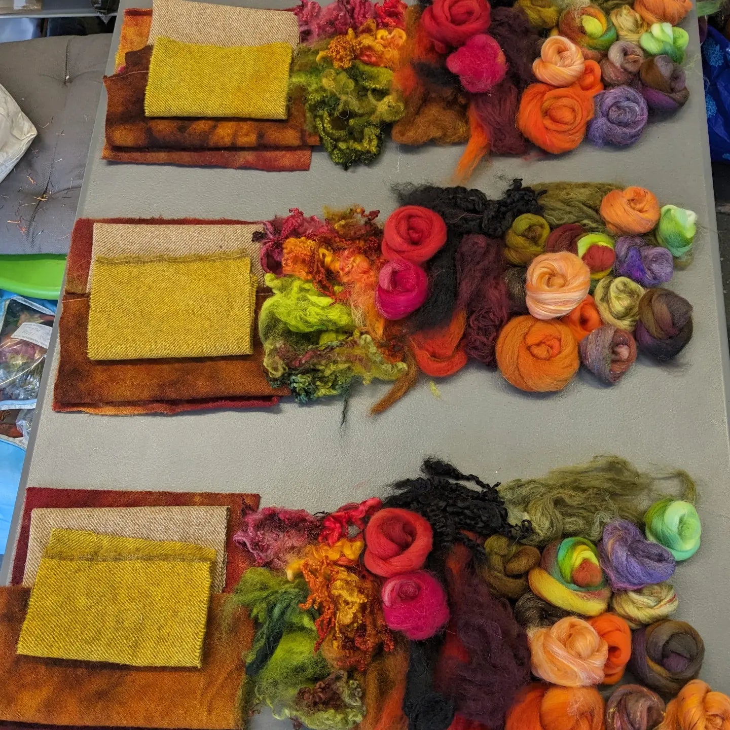 Needle felt autumn pack - hand dyed fleece, custom blends, wool fabrics