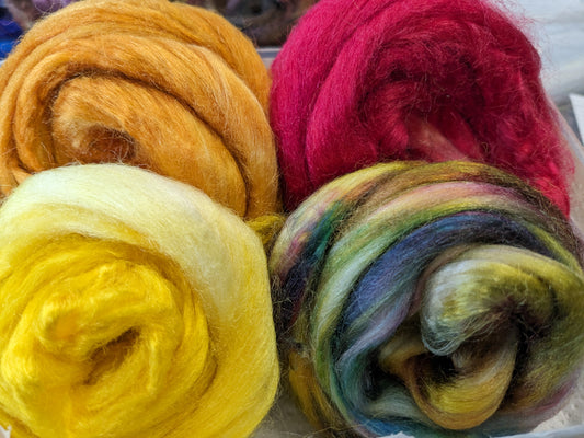 Approx 33g hand dyed silk tussah fibre-TS12