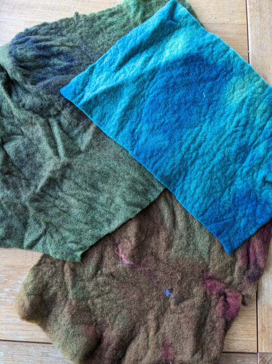 hand dyed merino 2nds pre-felt roll 3 X A4 pieces - creative textiles - 2ndspf02