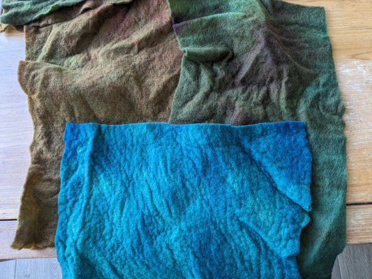 hand dyed merino 2nds pre-felt roll 3 X A4 pieces - creative textiles - 2ndspf03