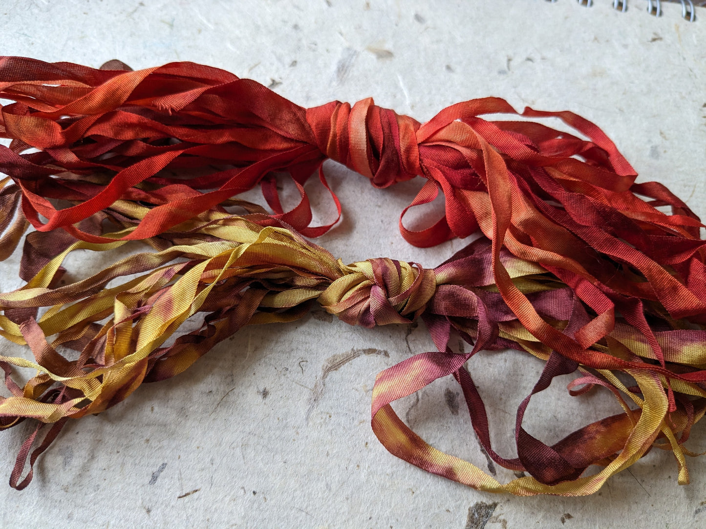 Approx 12m assorted widths of hand dyed silk embroidery ribbons ass width- SR14
