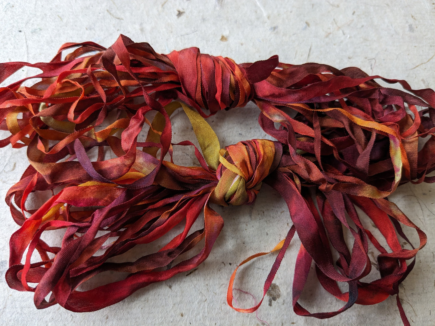 Approx 12m assorted widths of hand dyed silk embroidery ribbons ass width- SR19