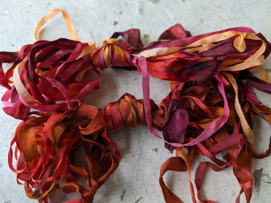 Approx 12m assorted widths of hand dyed silk embroidery ribbons ass width- SR34