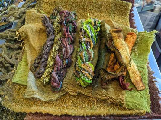 Forest and Fauna Hand Dyed fabric and thread bundle- luxury fabrics and threads - CPFF02