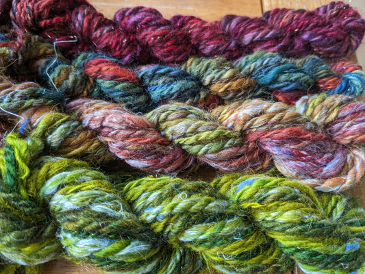 Wonderful hand spun yarn that has then been overdyed - hand dyed 50g-HDHS01