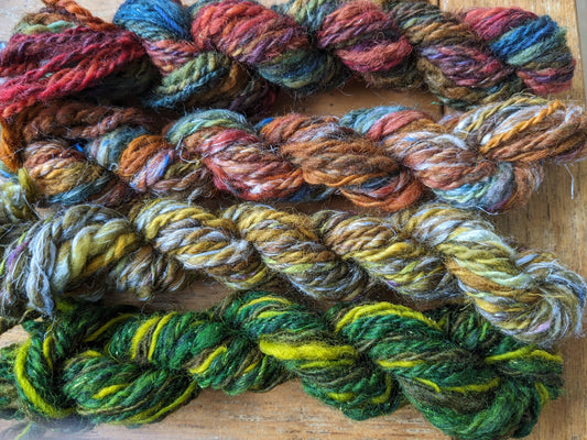 Wonderful hand spun yarn that has then been overdyed - hand dyed 50g-HDHS03