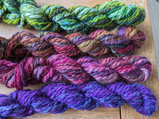 Wonderful hand spun yarn that has then been overdyed - hand dyed 50g-HDHS05