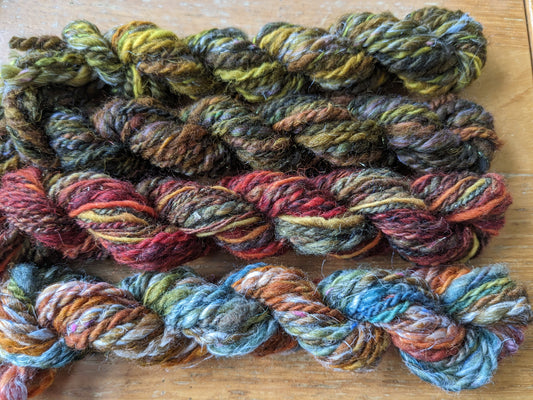 Wonderful hand spun yarn that has then been overdyed - hand dyed 50g-HDHS10
