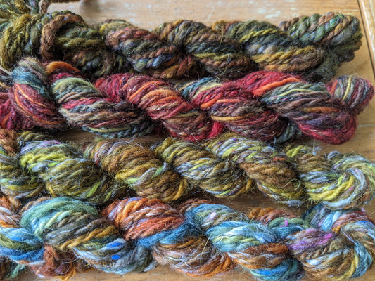 Wonderful hand spun yarn that has then been overdyed - hand dyed 50g-HDHS11