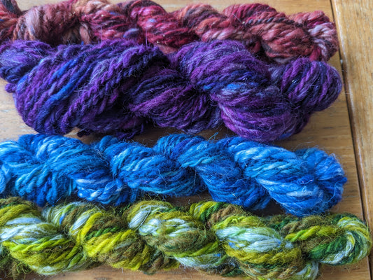 Wonderful hand spun yarn that has then been overdyed - hand dyed 50g-HDHS12