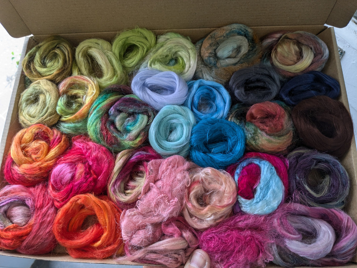 Hand dyed/ commercially dyed speciality fibre box -  approx 150g fibres - box 2