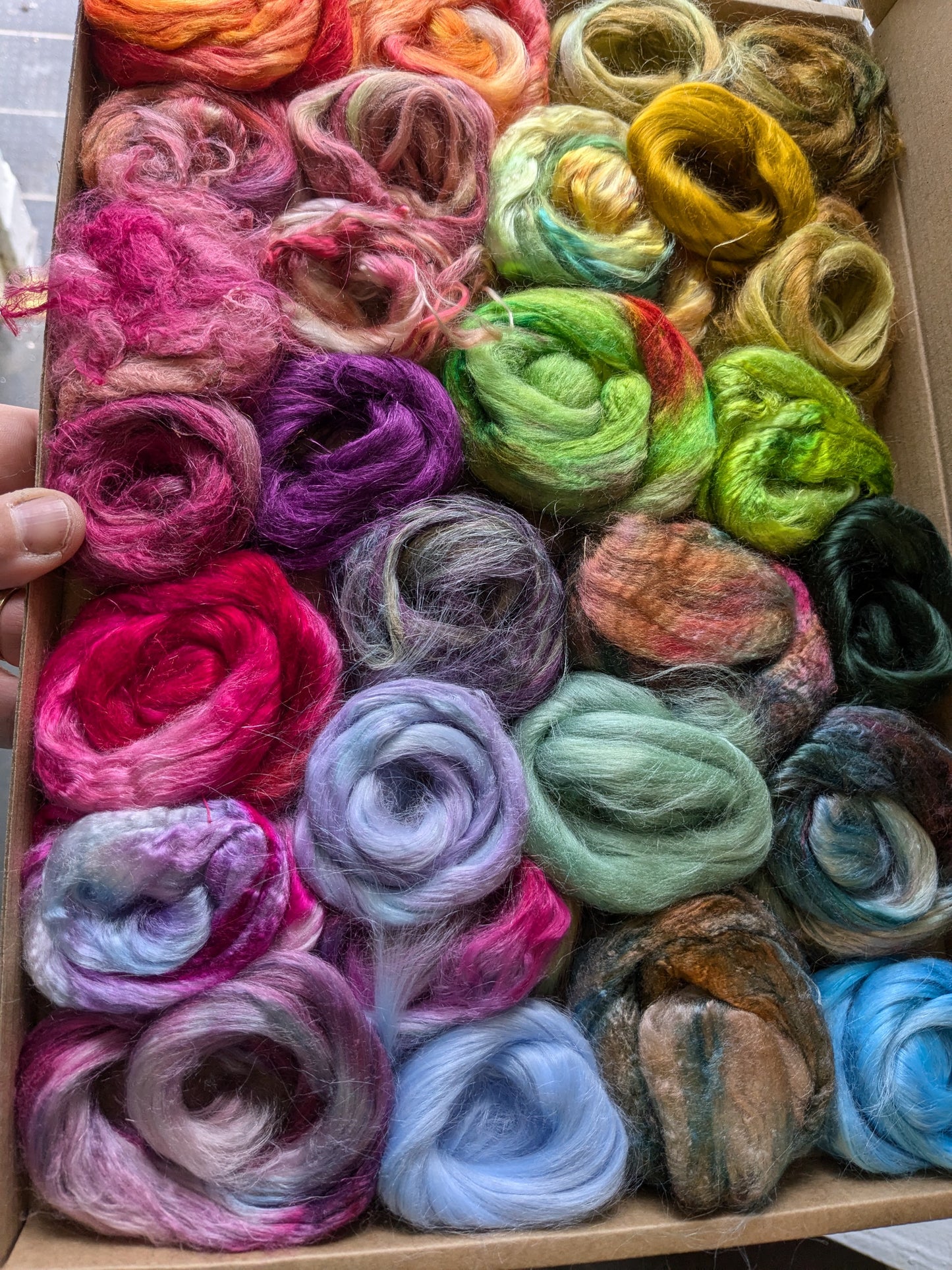 Hand dyed/ commercially dyed speciality fibre box -  approx 150g fibres - box 5