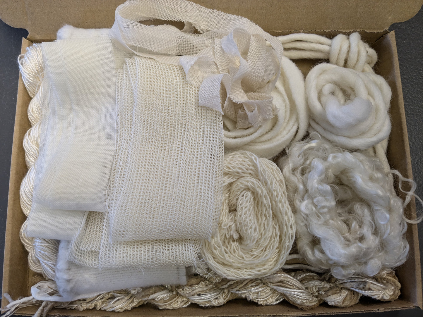 Natural wool/silk creativity packs ,  experiment with threads, ribbon, yarns