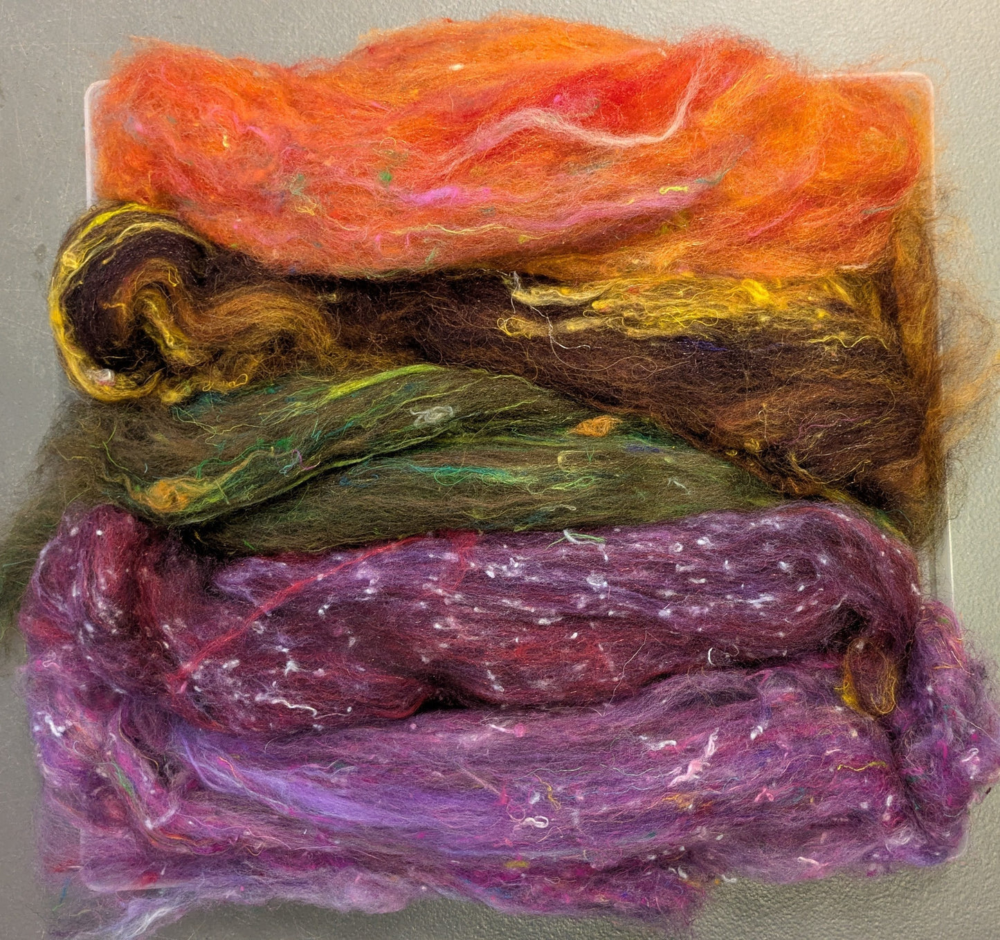Hand carded luxury Batt layers with added texture. layers great to needle felt or wet felt 50g Autumn batt 5