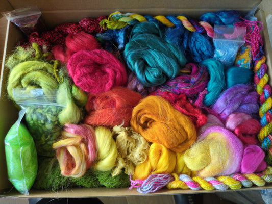 Hand dyed speciality lux texture fibre box -  approx 175g  fibres - box06