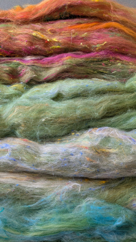 Hand carded luxury Batt layers with added texture. layers great to needle felt or wet felt 100g pack 6