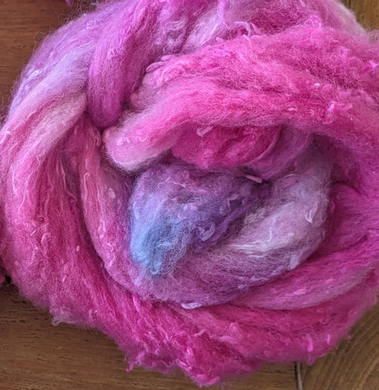 Merino with silk slubs hand dyed layers great to needle felt or wet felt  25g MSS31