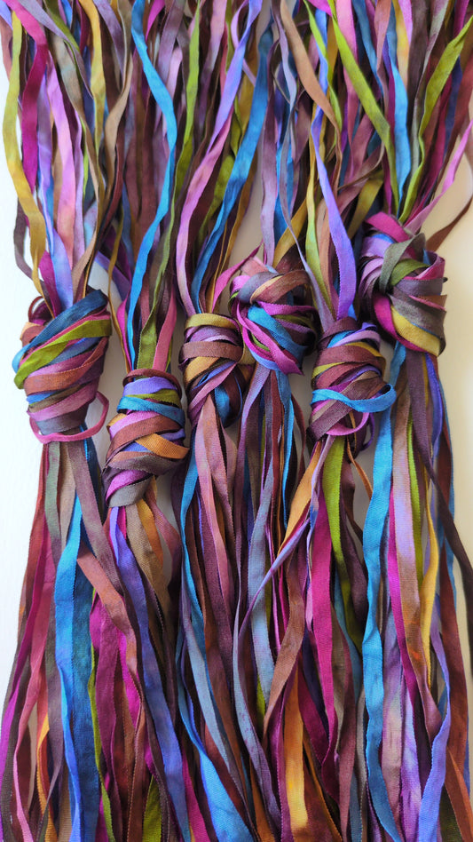12 x 1m(12m total) hand dyed silk embroidery ribbons 4mm wide - SER04